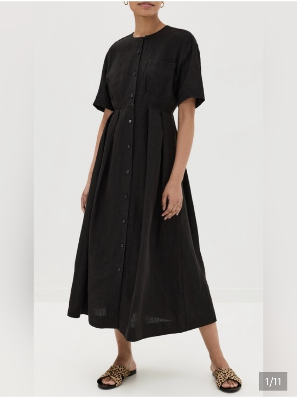 Jenni Kayne Day Dress Linen New With Tags Black Button-Front Midi Dress